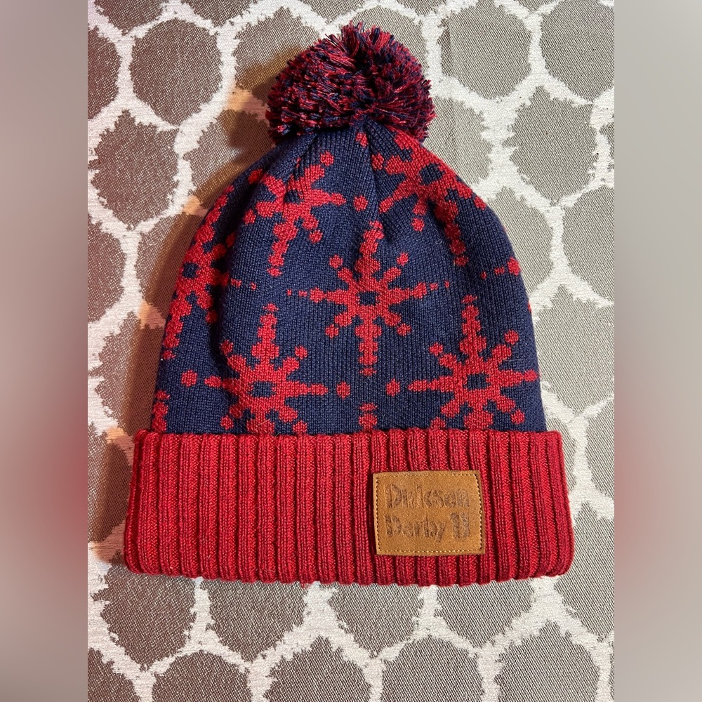 Patagonia Beanie Powder Flake Navy  Red Snowflake One Size Unisex activewear ski - Picture 2 of 4